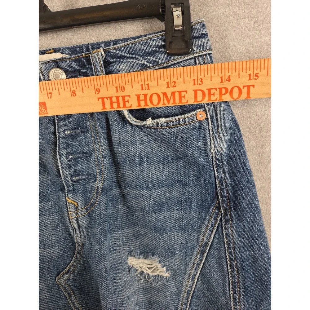 WE THE FREE Free People 25 Button Fly Distressed Denim Mini Skirt Boho Grunge